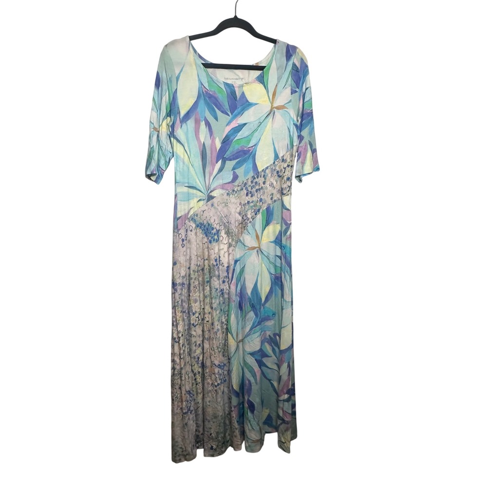 Soft Surroundings Womens Floral Watercolor Maxi Dress Blue Purple M Resortwear - Picture 1 of 5